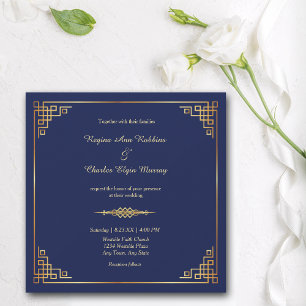 Classy Royal Blue Gold Rahmen Hochzeitseinladung Einladung