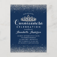 Classy Royal Blue Quinceañera Silver Tiara Glitzer