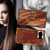 Classy Royal Brown Gold Crown mit Monogram Foto Visitenkarte