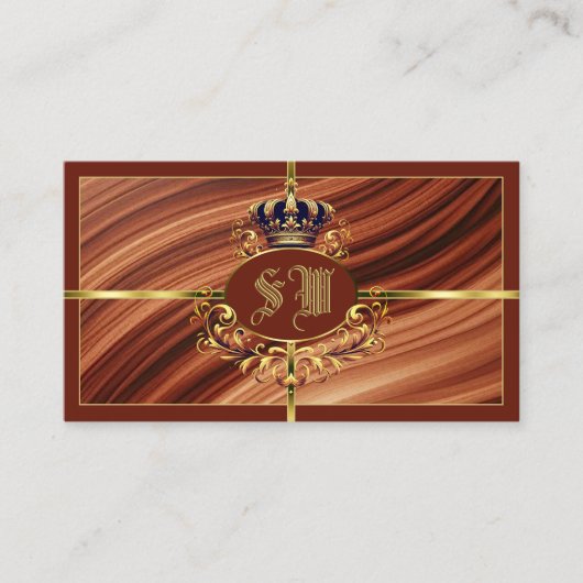 Classy Royal Brown Gold Crown mit Monogram Nobly Visitenkarte (Vorderseite)