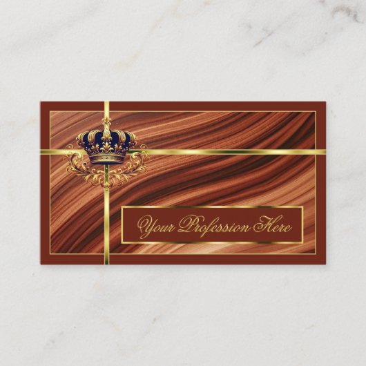 Classy Royal Brown Gold Crown mit QR Code Nobly Visitenkarte (Vorderseite)