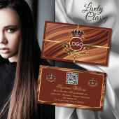 Classy Royal Brown Gold Crown mit QR-Logo Visitenkarte
