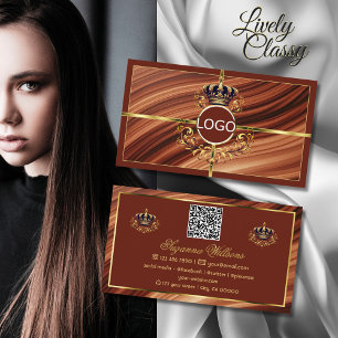 Classy Royal Brown Gold Crown mit QR-Logo Visitenkarte