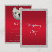 Classy Ruby Red & Funkelnd Bauble Christmas RSVP Karte (Vorne/Hinten)