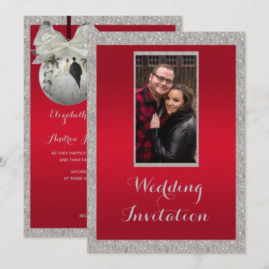 Classy Ruby Red & Funkelnd Bauble Weihnachten Einladung (Vorne/Hinten)
