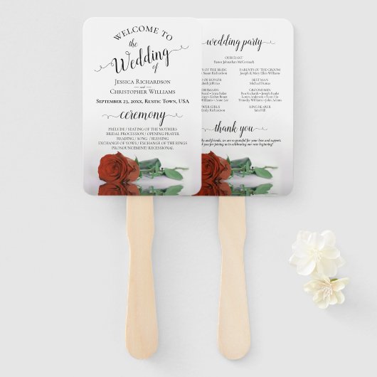 Classy Rust Orange Rose Elegantes Hochzeitsprogram Fächer (Vorne und Hinten)