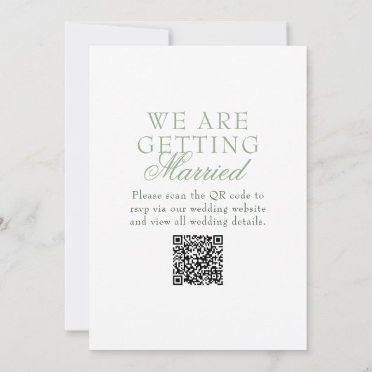 Classy Sage Green Boho Modern QR Code Wedding Einladung (Rückseite)