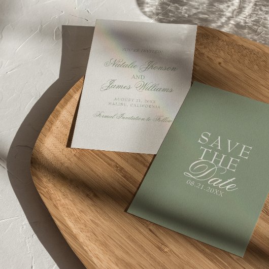 Classy Sage Green Boho Old Money Wedding Save The Date