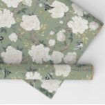 Classy Sage Green Chinoiserie Blume Vögel Geschenkpapier<br><div class="desc">Dieses chinoiserie-inspirierte Design besticht durch elegante Vögel,  botanische Blumen und Grünpflanzen in Weiß und Weiß.</div>