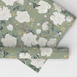 Classy Sage Green Chinoiserie Blume Vögel Geschenkpapier