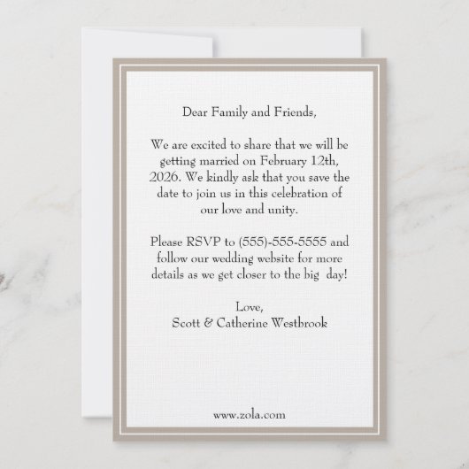 Classy Save the Date Wedding Ankündigung (Rückseite)