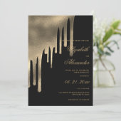 Classy Schwarz-Gold-Gradienten Tropfen Hochzeitthe Einladung (Stehend Vorderseite)