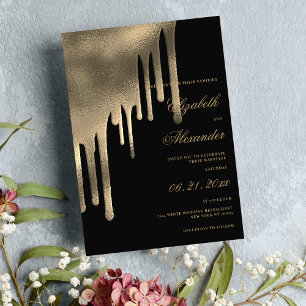 Classy Schwarz-Gold-Gradienten Tropfen Hochzeitthe Einladung