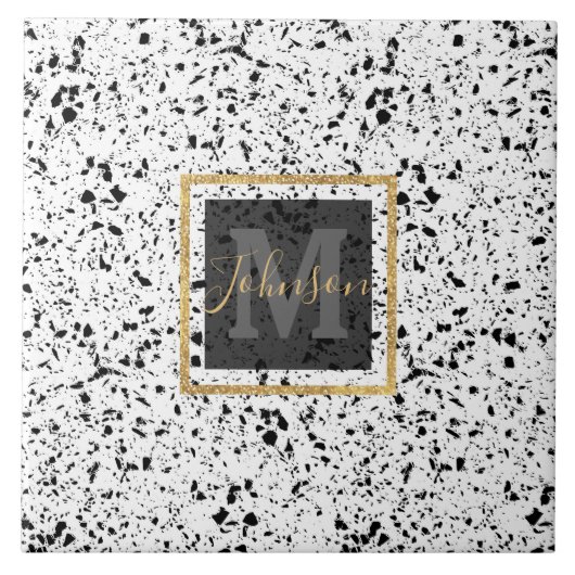 Classy Schwarz-weiß Marble Terrazzo Fliese (Vorderseite)