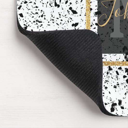 Classy Schwarz-weiß Marble Terrazzo Mousepad (Ecke)