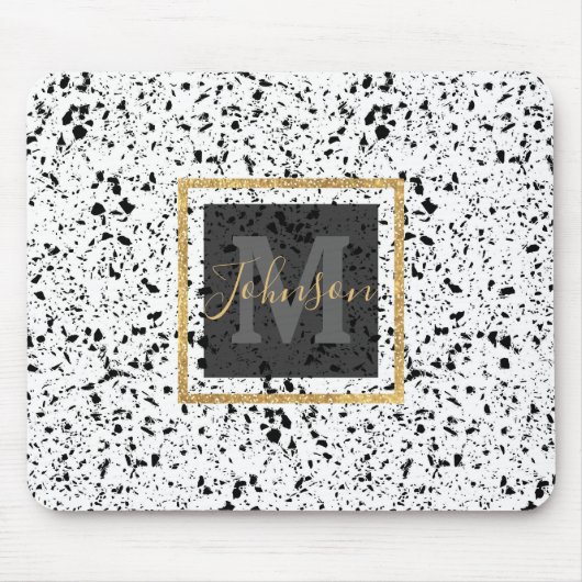 Classy Schwarz-weiß Marble Terrazzo Mousepad (Vorne)