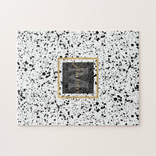 Classy Schwarz-weiß Marble Terrazzo Puzzle (Horizontal)