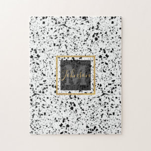 Classy Schwarz-weiß Marble Terrazzo Puzzle