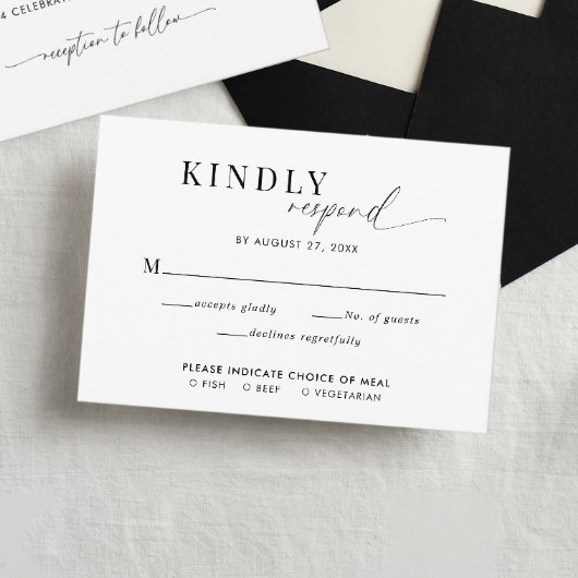 Classy Schwarz-weiß Script Wedding Meal Entree UAw Begleitkarte