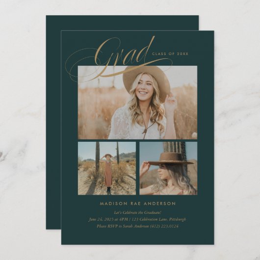 Classy Script Abschluss Announcement Card Ankündigung (Vorne/Hinten)