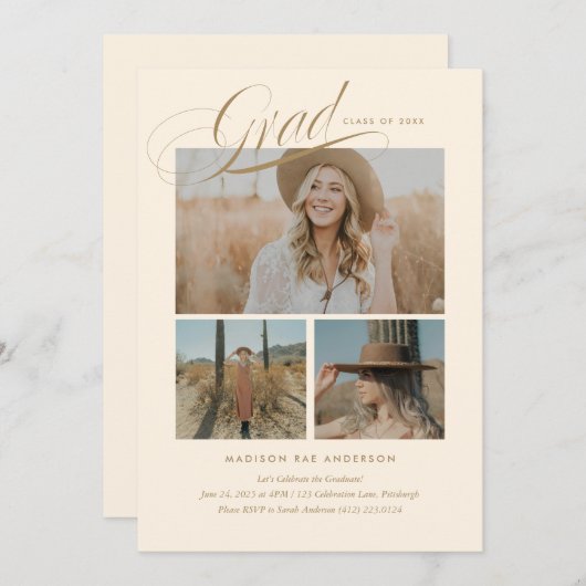 Classy Script Abschluss Announcement Card Ankündigung (Vorne/Hinten)