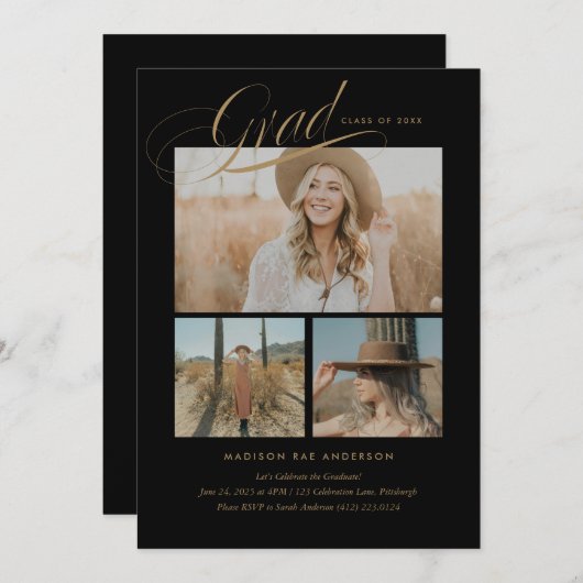 Classy Script Abschluss Announcement Card Ankündigung (Vorne/Hinten)