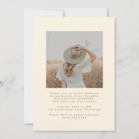 Classy Script Abschluss Announcement Card Einladung (Rückseite)