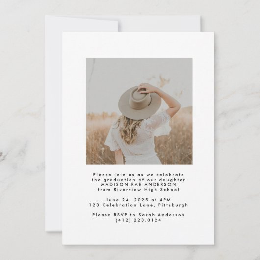 Classy Script Abschluss Announcement Card Einladung (Rückseite)