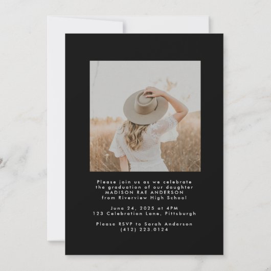 Classy Script Abschluss Announcement Card Einladung (Rückseite)