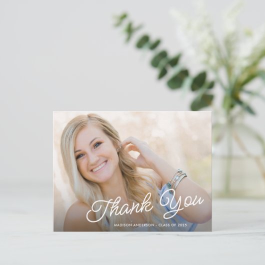 Classy Script Foto Abschluss Vielen Dank Postkarte (Stehend Vorderseite)