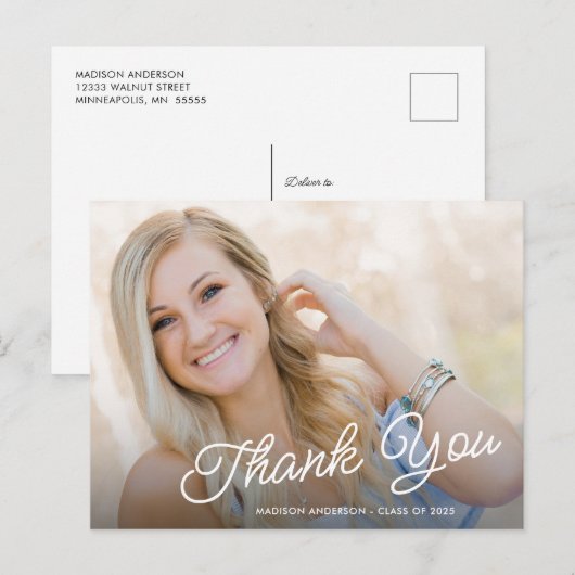 Classy Script Foto Abschluss Vielen Dank Postkarte (Vorne/Hinten)