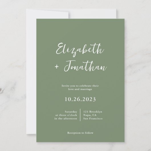 Classy Script Foto Sage Green Wedding Einladung (Vorderseite)