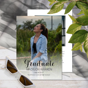 Classy Script Graduate Two Photo Graduation White Einladung