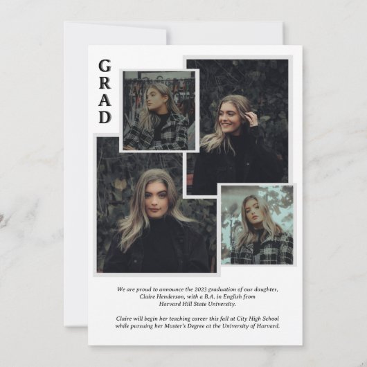 Classy Script Overlay Foto Collage Abschluss Ankündigung (Rückseite)