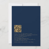 Classy Script QR Code Navy Gold Wedding Einladung (Rückseite)