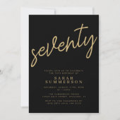 Classy Script Seventy Black Gold 70th Birthday Einladung (Vorderseite)