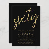 Classy Script Sixty Black Gold 60th Birthday Party Einladung (Vorne/Hinten)