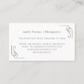 Classy Scroll Black Namplate Wedding Fotograf Visitenkarte (Rückseite)