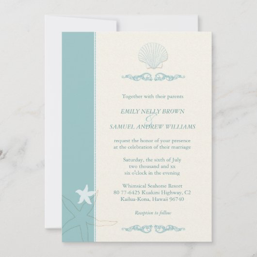 Classy Sea Critters Beach Wedding Einladung (Vorderseite)
