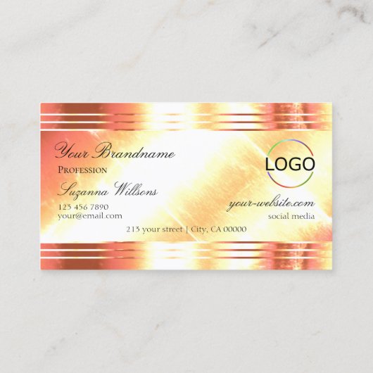 Classy Shimmery Rose Gold mit Logo Luxus Visitenkarte (Rückseite)