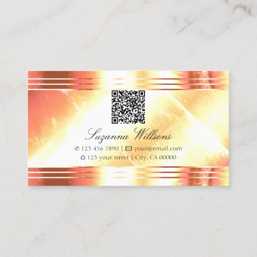Classy Shimmery Rose Gold mit QR Code Luxuriös Visitenkarte (Rückseite)