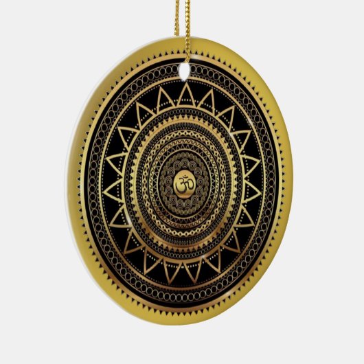 Classy Shiny Black & Gold OM Symbol Mandala Keramik Ornament (Rechts)