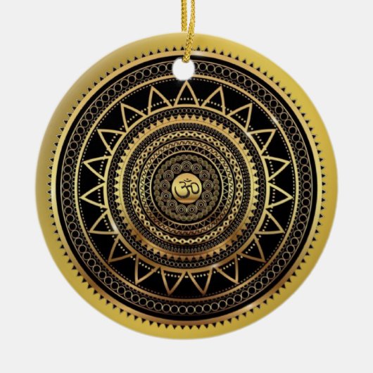 Classy Shiny Black & Gold OM Symbol Mandala Keramik Ornament (Vorne)