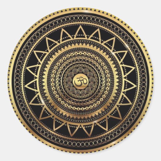 Classy Shiny Black & Gold OM Symbol Mandala Runder Aufkleber (Vorderseite)