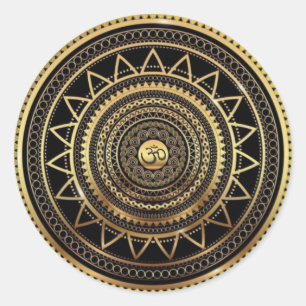 Classy Shiny Black & Gold OM Symbol Mandala Runder Aufkleber
