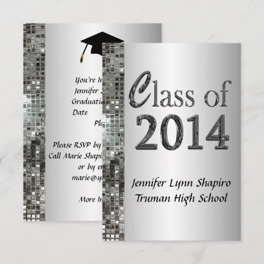 Classy Silver 2014 Graduation Einladungen (Vorne/Hinten)