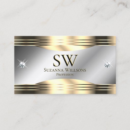 Classy Silver and Gold Shiny Diamonds and Monogram Visitenkarte (Vorderseite)