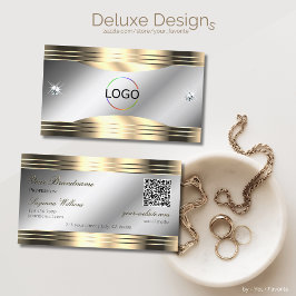 Classy Silver and Gold Shiny Diamonds Logo QR Code Visitenkarte