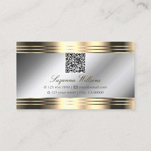 Classy Silver and Gold Shiny Diamonds mit QR Code Visitenkarte (Rückseite)