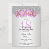 Classy Silver & Belladonna Lilies 18. Geburtstag Einladung (Vorderseite)